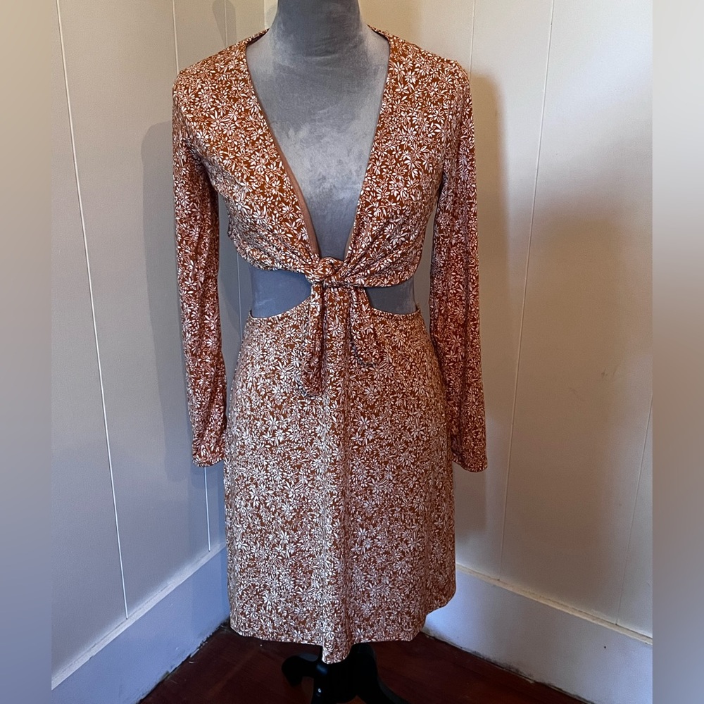 NWOT Lush Burnt Orange Floral Dress, Large